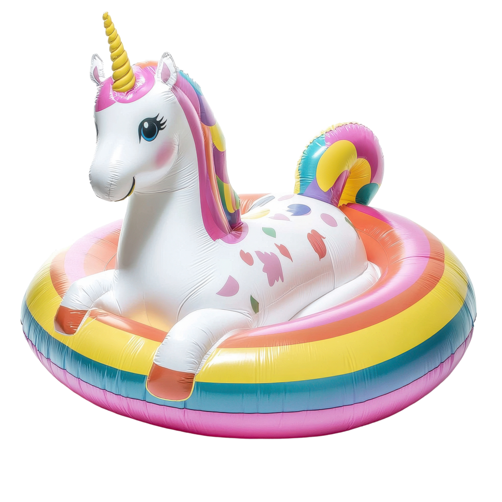 Enjoy relaxing in a unicorn inflatable pool float perfect for summer fun on a sunny day, Unicorn Inflatable Pool Float On Transparent background png