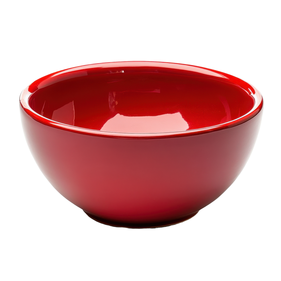 Vibrant red ceramic bowl displayed on a Transparent background for kitchen and table settings, red ceramic bowl isolated on background png
