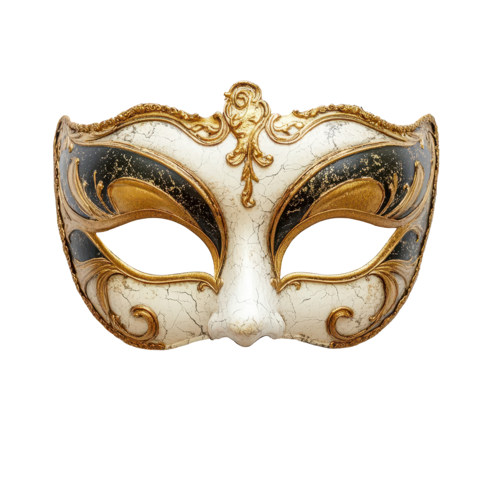 Elegant golden Venetian masquerade opera mask with intricate details on a white background, Golden Venetian Masquerade Opera Mask on white background png
