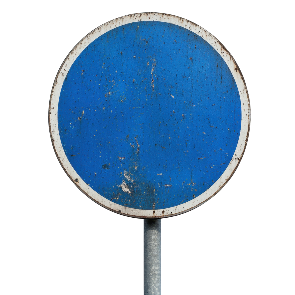 Blank blue road sign isolated on Transparent background with rust and wear markings, Road sign isolated on background png