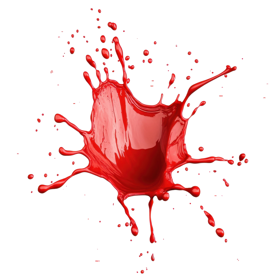 Red blood splashes dynamically across a stark Transparent background creating a striking visual contrast, Red Blood Splashes on background png