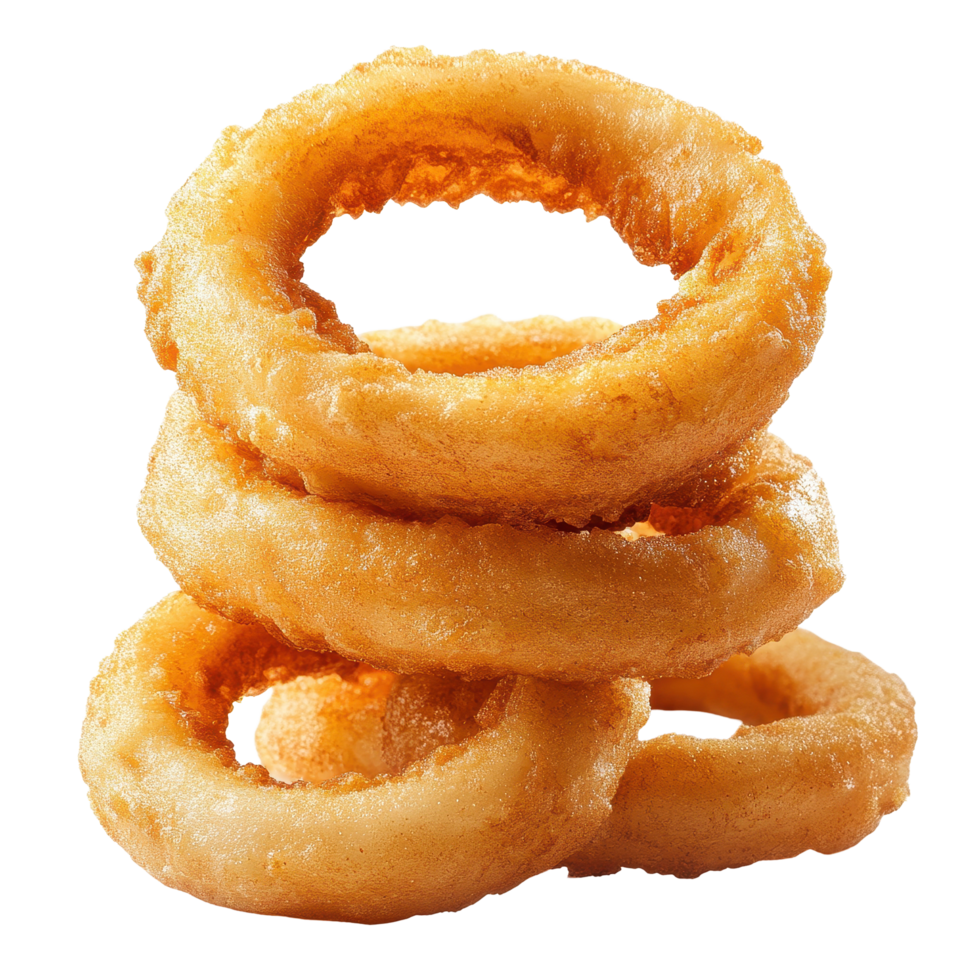 Crispy fried onion rings stacked high on a clean Transparent background, Pile fried onion rings isolated on background png