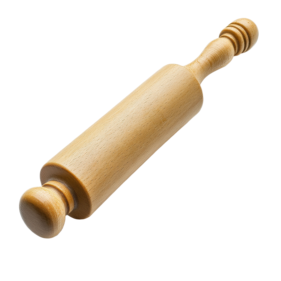 Rolling pin lying flat on white surface ideal for baking and cooking activities at home or in a bakery, Rolling Pin isolated on a Transparent background png