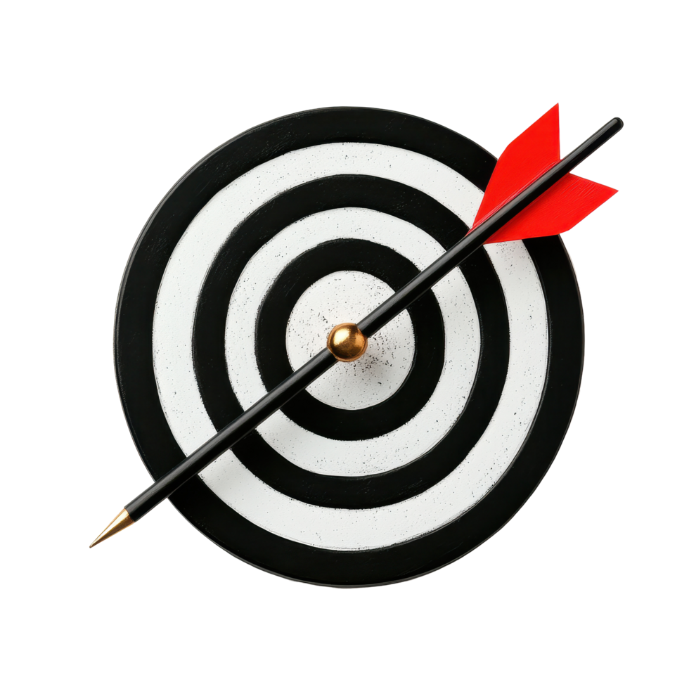 Target with arrow on Transparent background showcasing precision and focus in archery or dart throwing, Target with arrow. background png