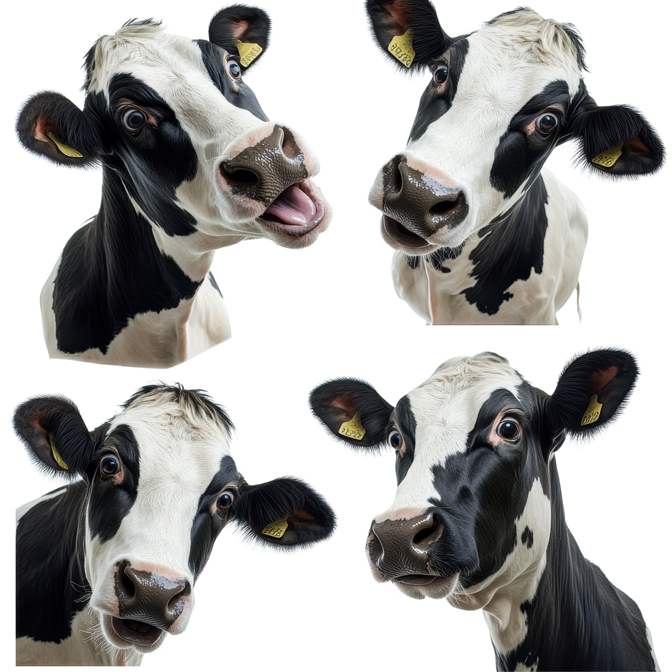 Funny cows with shocked expressions on a Transparent background showcase their quirky personalities, Cows with Shock Expression, Funny on background png