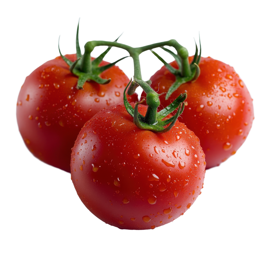 Fresh red tomatoes with droplets of water ready for cooking or salad preparation in a studio setting, fresh red tomatoes isolated, macro tomato studio photo png