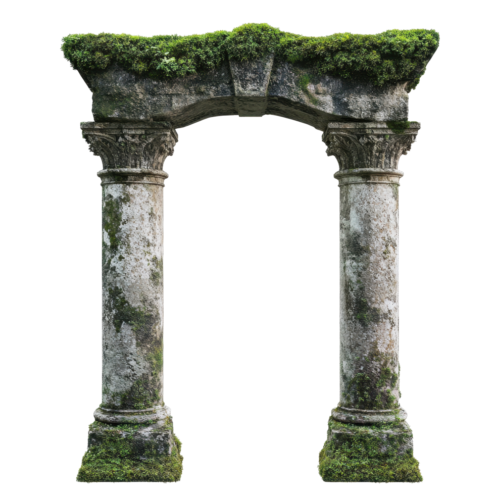 Mossy gate column isolated on a Transparent background showcasing aged texture and natural beauty, Mossy gate column isolated on background png
