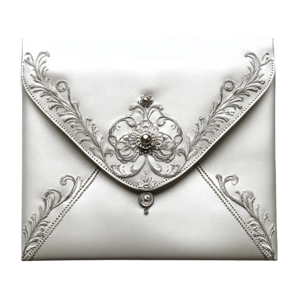 Luxurious silver envelope with intricate detailing on a Transparent background perfect for elegant invitations, Silver Elegance A Luxurious Envelope, background png