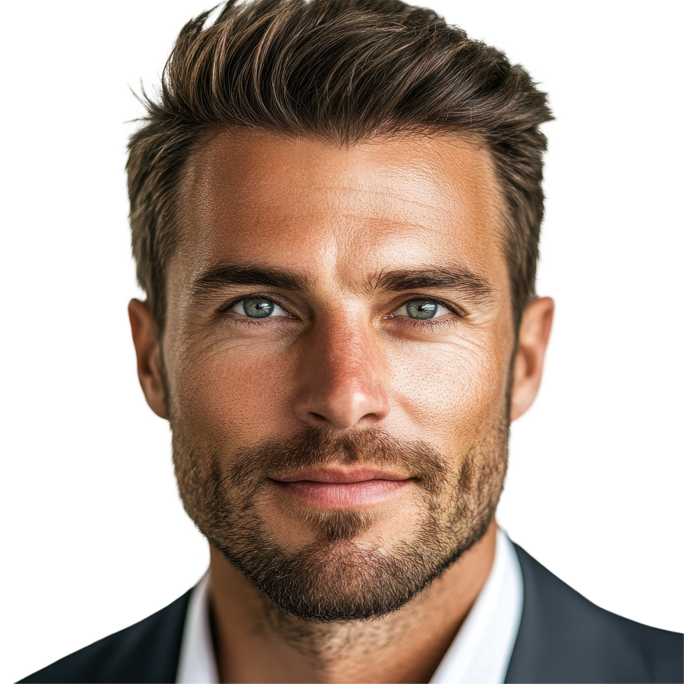 Professional businessman headshot with contemporary style against white background, Businessman headshot png