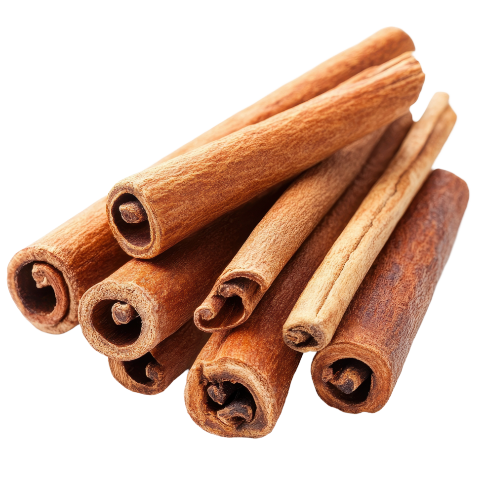 Cinnamon sticks isolated on a white background highlighting their rich texture and warm color, Cinnamons isolated on white background with white background png