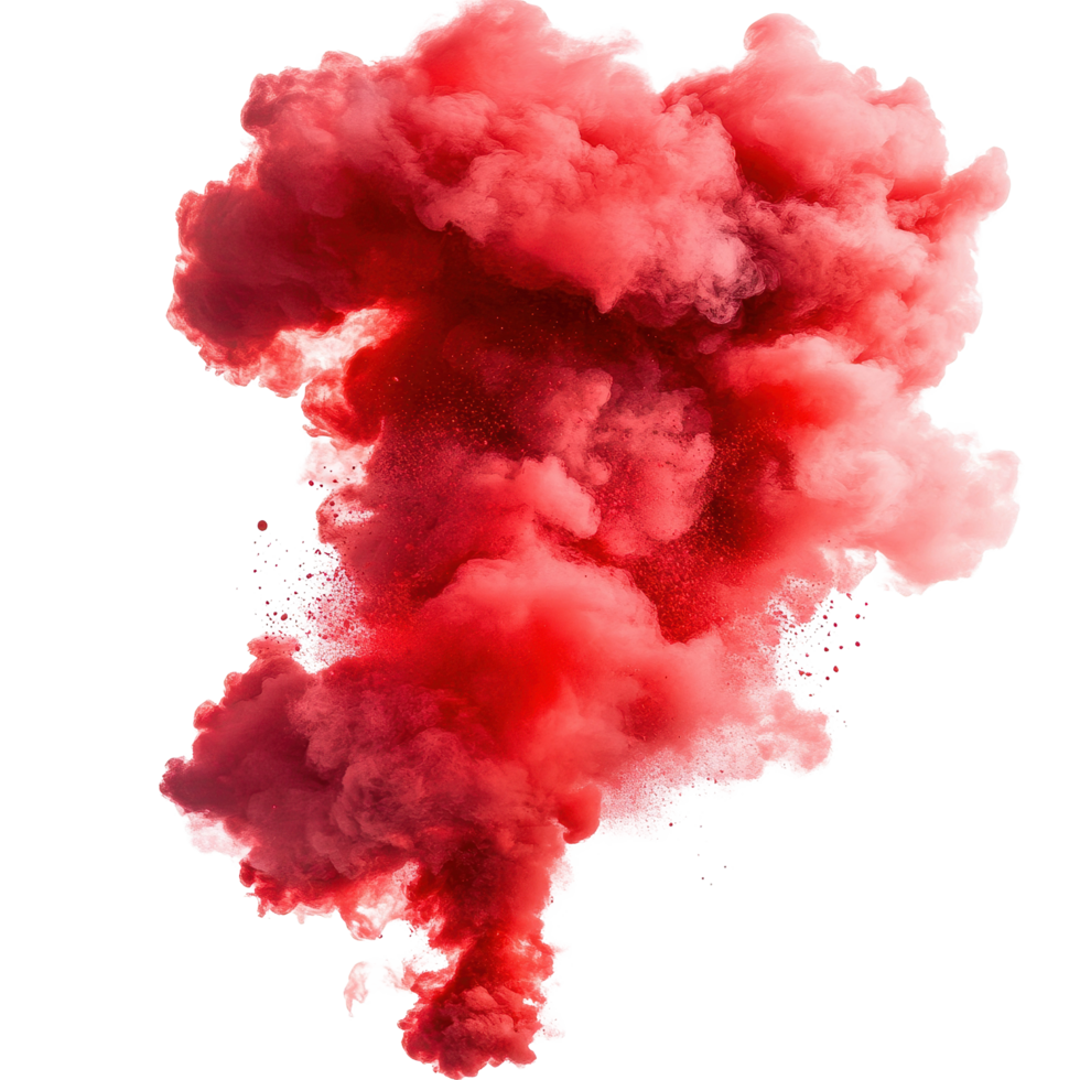 Red smoke paint explosions create vivid patterns on a Transparent background during artistic demonstrations, Red Smoke Paint Explosions on background png