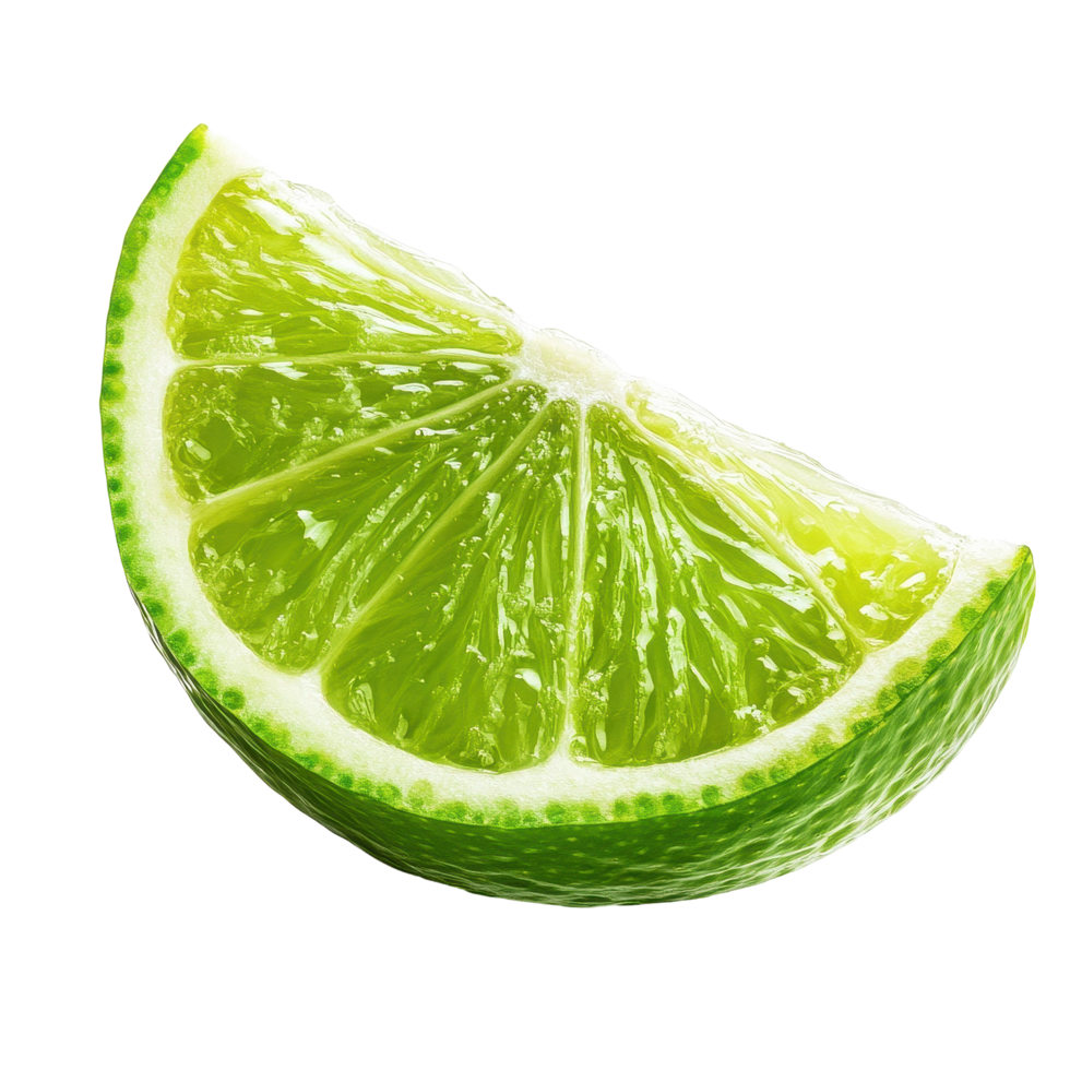 Bright juicy lime slice isolated on Transparent background showcasing fresh, vibrant texture and color, Juicy slice lime isolated on background png