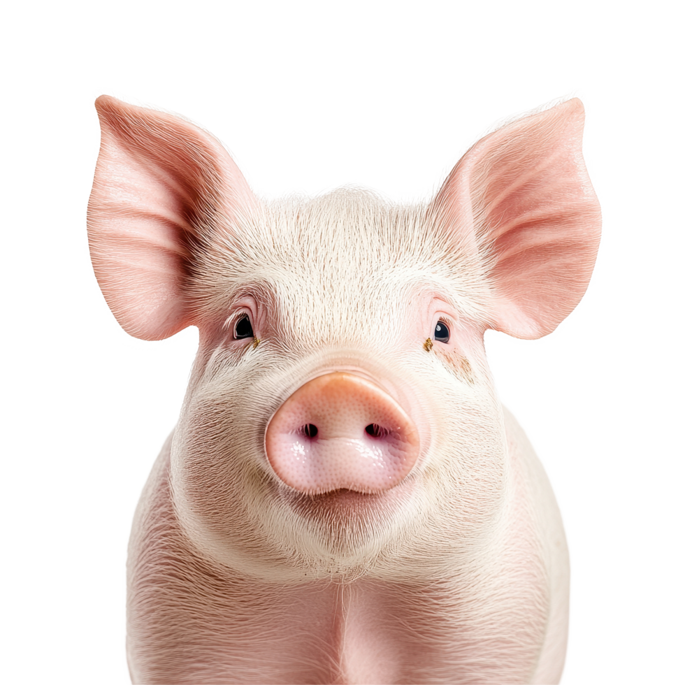 Cute pig portrait with fluffy ears and a gentle expression on a bright Transparent background, Cute pig portrait isolated on background png