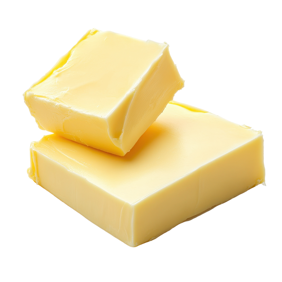 Fresh butter slices ready for culinary use on a bright Transparent background, Slices butter isolated on background png