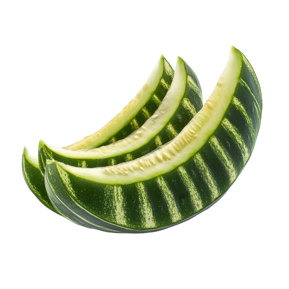 Striped cucumber slices arranged artistically against a Transparent background for culinary presentation, slice striped cucumber isolated on background png