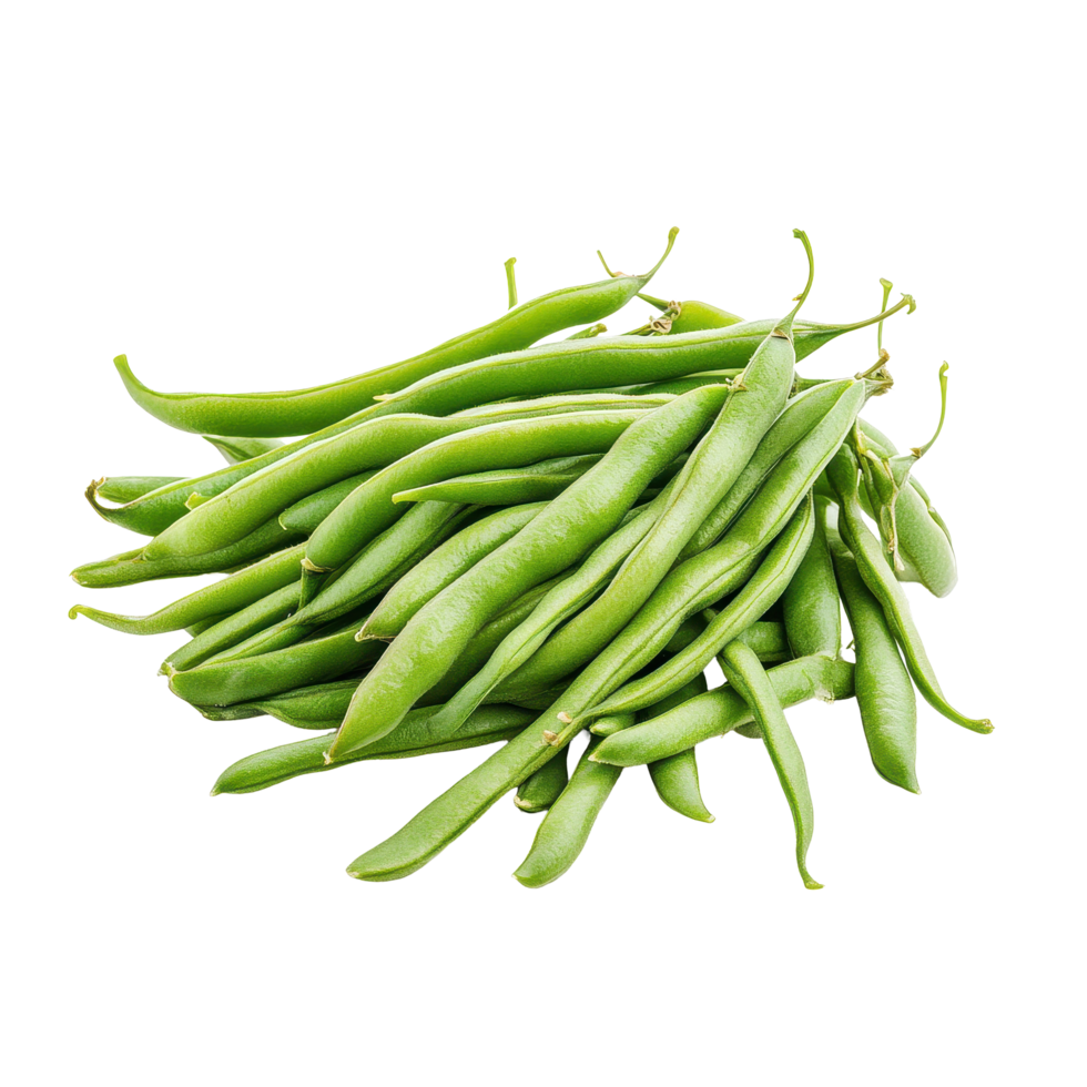 Fresh raw green beans piled on a Transparent background, perfect for healthy cooking and vibrant dishes, Pile raw green beans isolated on background png