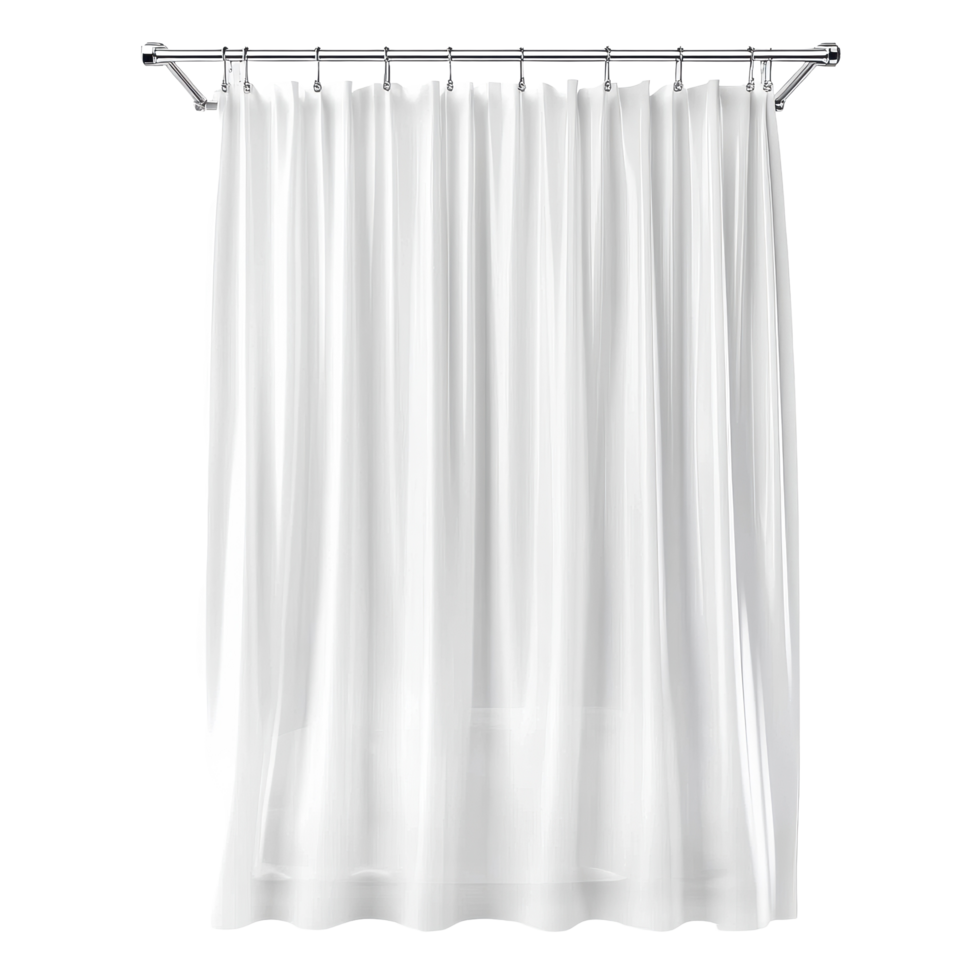 Elegant white shower curtain isolated on a Transparent background for bathroom decor inspiration, Curtain shower isolated on background png