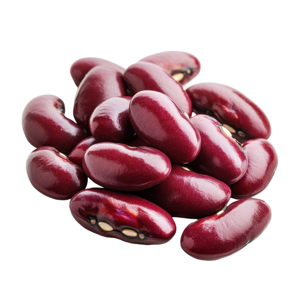 Fresh red beans on Transparent background showcasing their vibrant color and smooth texture with light reflections, Red beans isolated on background png