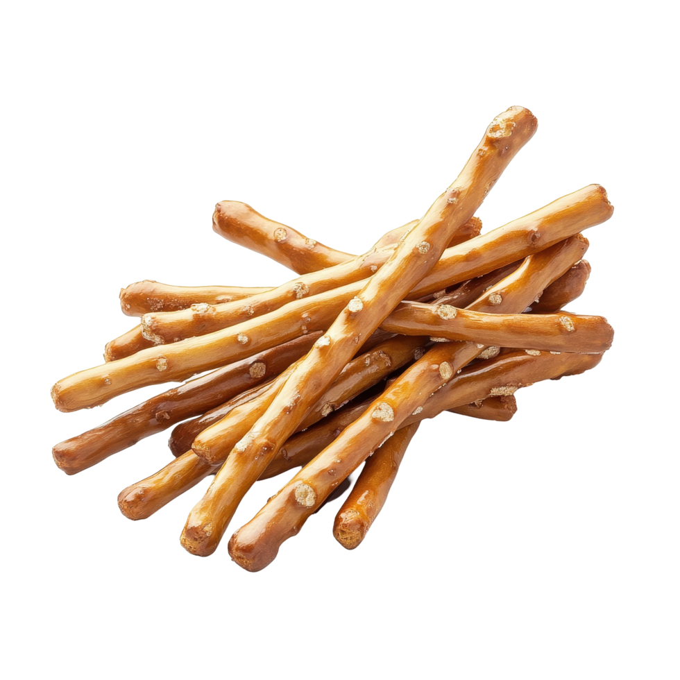 Delicious pretzel sticks piled high on a Transparent background for snack lovers, pile delicious pretzel sticks isolated on background png