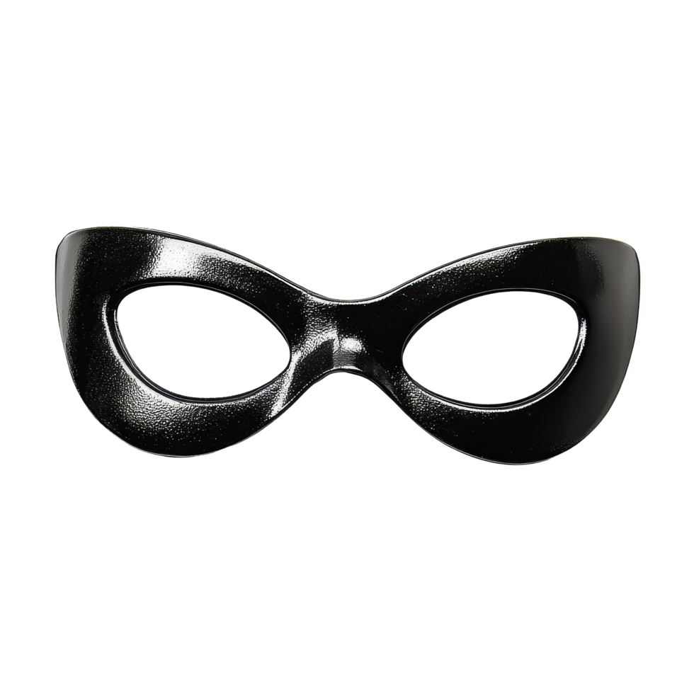 Closeup view of a black funny mask with glasses, suitable for festive occasions and costume parties, Closeup photo black funny mask glasses isolated on Transparent background png