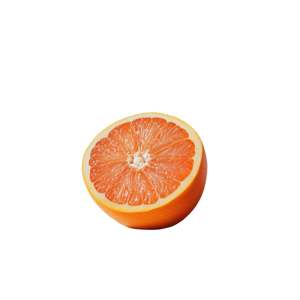 Juicy grapefruit half on a bright white background showcasing vibrant flesh and refreshing color, Grapefruit in white background format png