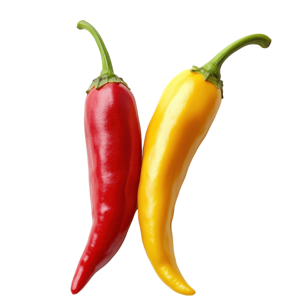 Ripe red and yellow paprika together displaying their vibrant colors against a clean background, Ripe red and yellow paprika Isolate png