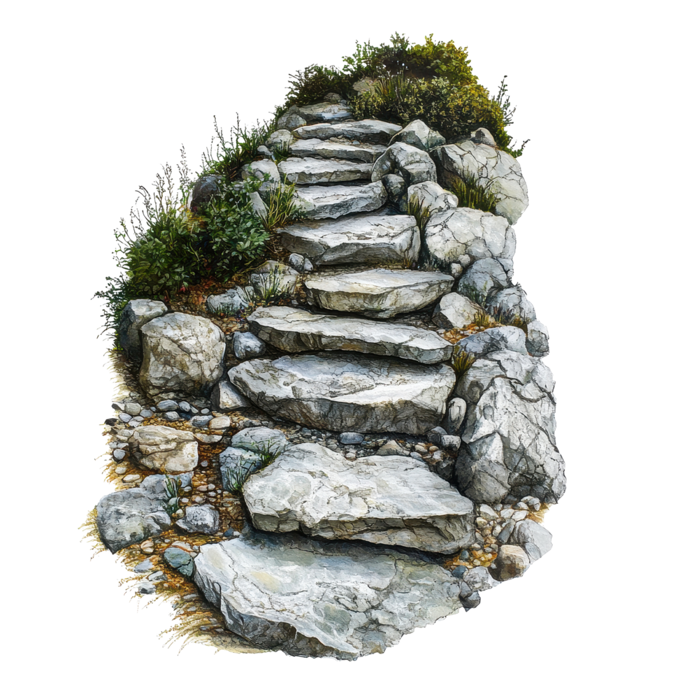 Rocky pathway leading through a natural stone landscape in a tranquil outdoor setting, Natural Stone Landscape Art A Rocky Pathway, Transparent background png