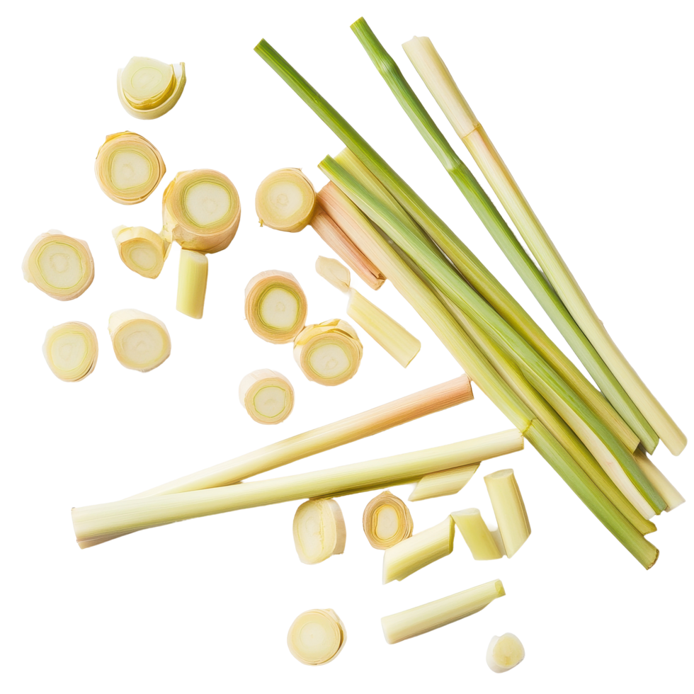 Sliced lemongrass on a Transparent background for culinary preparation and flavor enhancement, slice lemongrass on background png