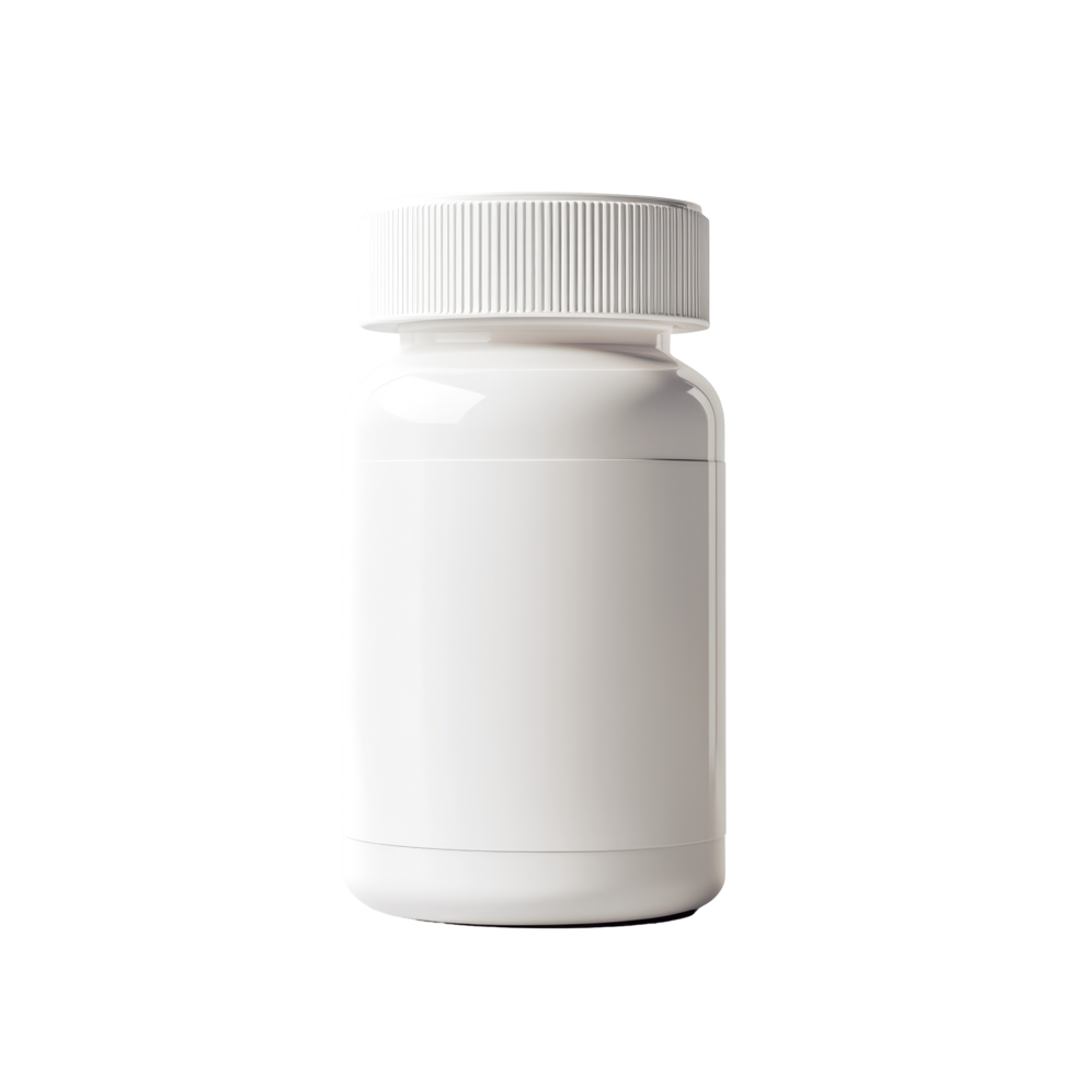 White pill bottle on a clean background with no labels or markings for mock purposes, pill and bottle isolated on Transparent background png