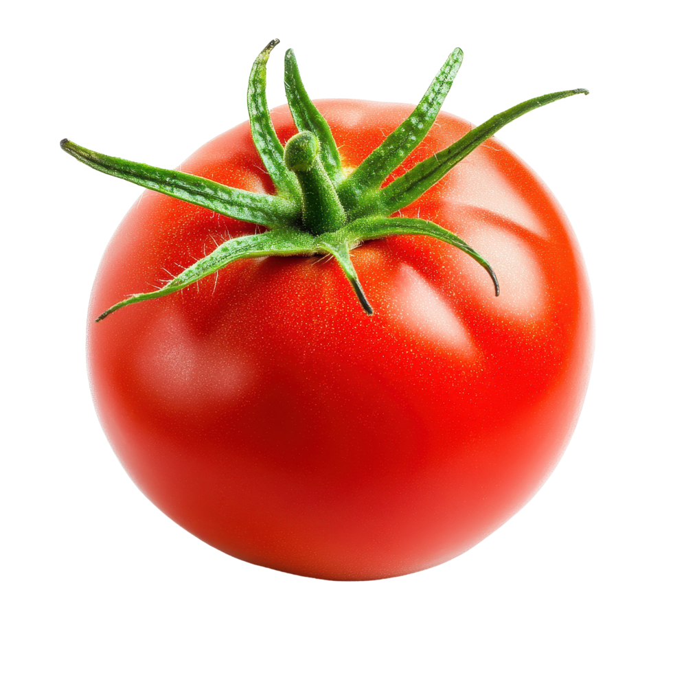 Fresh red tomato isolated on Transparent background with natural shine and green stem, Tomato isolated on background png