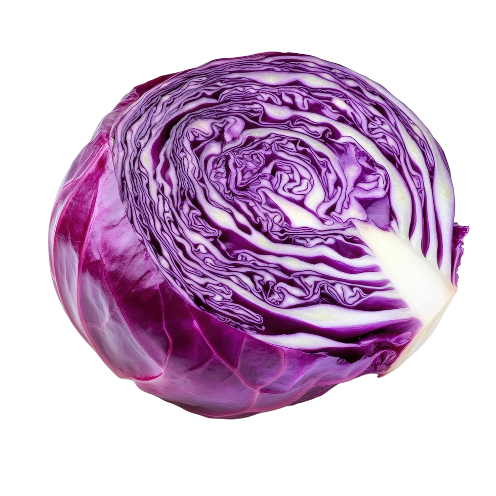 Freshly sliced purple cabbage isolated on a clean Transparent background for culinary presentation and healthy recipes, slice purple cabbage isolated on background png