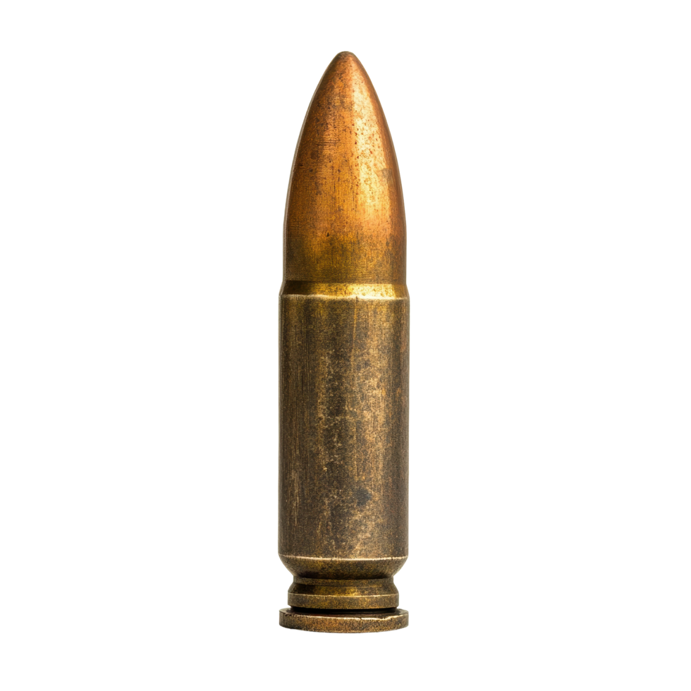 Old bullet isolated on a Transparent background showcasing its metallic features and historical significance, old bullet isolated on background png