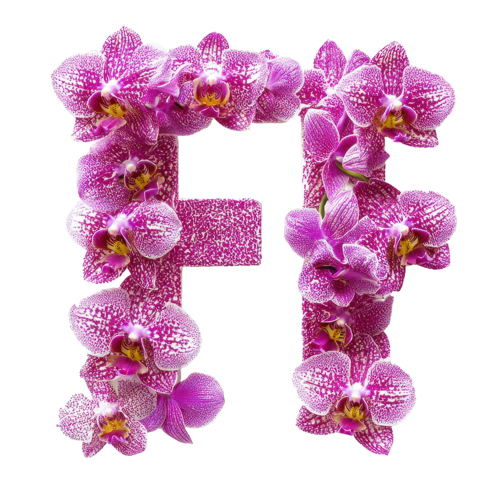 Orchids skillfully arranged to form letters efgh in vibrant pink tones against a white background, Image orchids arranged in letters efgh isolated on white background png