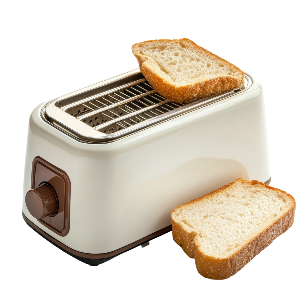 Toaster with slices of bread on a clean Transparent background ready for breakfast preparation, toaster and bread, background png