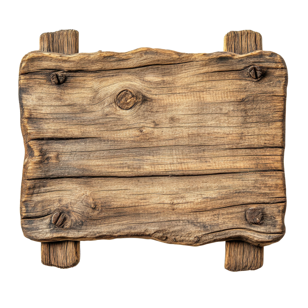 Closeup of a rustic wooden signboard with a natural finish and textured grains, Closeup a sign made from a wooden board without separate text on a isolated on Transparent background png