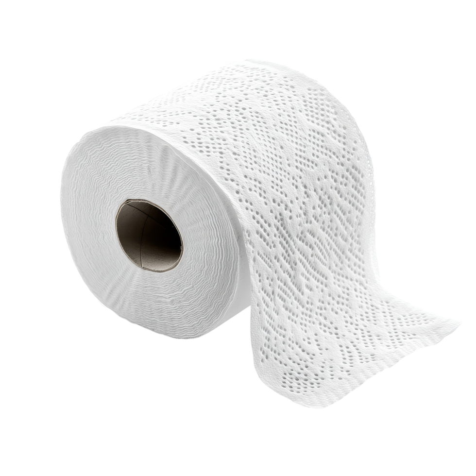 Soft white toilet paper roll displayed on a Transparent background for bathroom essentials or household needs, toilet paper isolated on background png