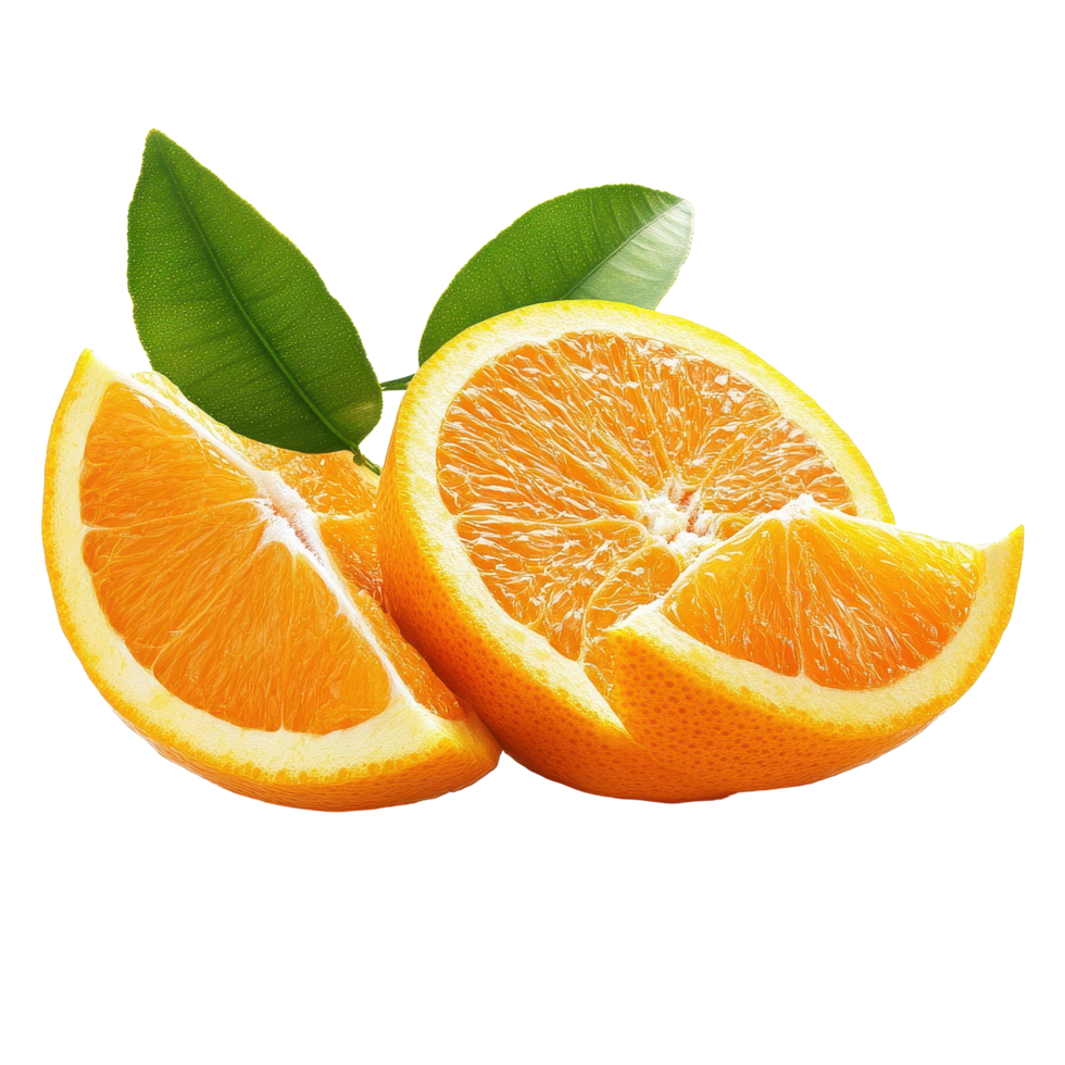 Fresh sweet orange with green leaves isolated on a Transparent background ready for cooking or snacking, Sweet Orange Isolated on background png
