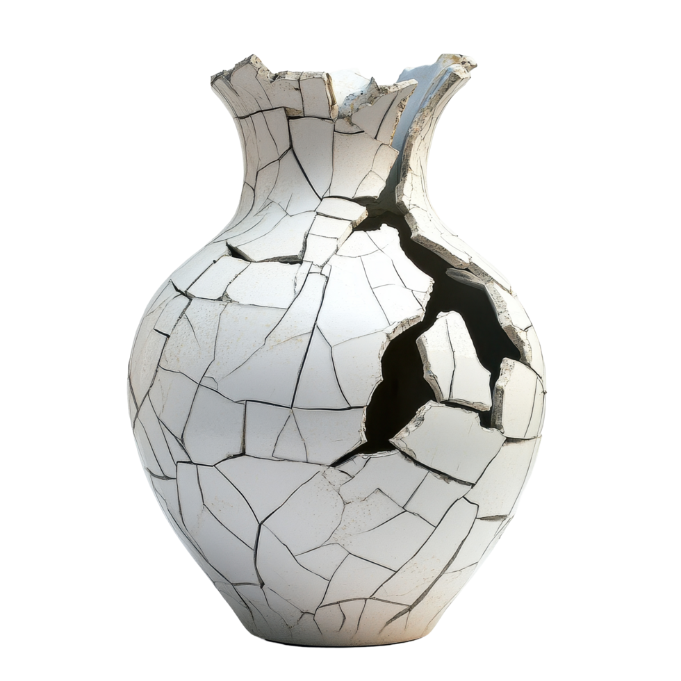 Shattered vase representing broken trust against a simple Transparent background evokes feelings of loss and fragility, Shattered Vase A Story Broken Trust, background png