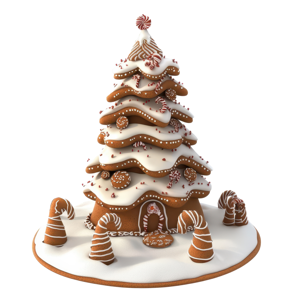 Gingerbread tree decorated with frosting and candy on white background, Gingerbread tree isolated on white background png