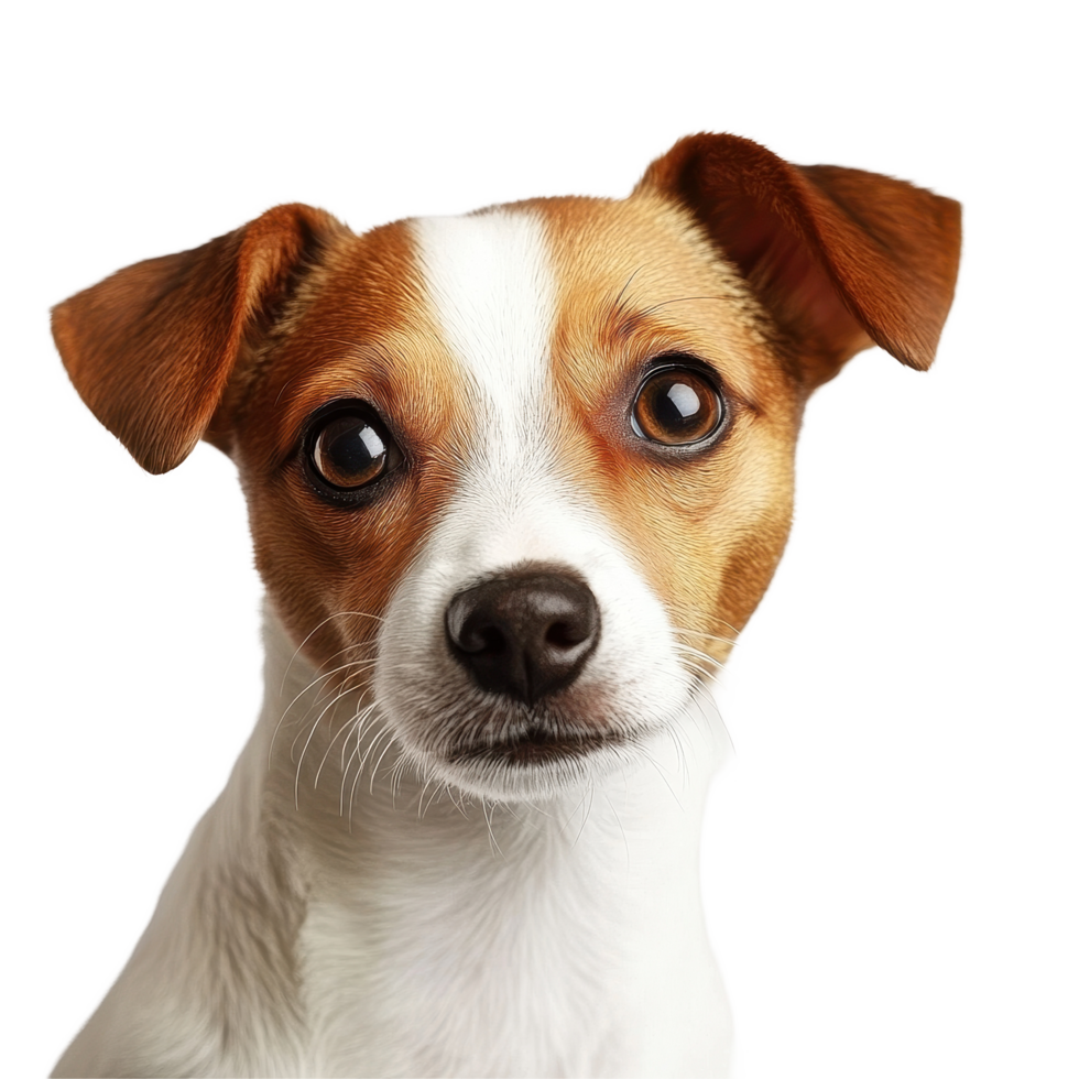 Cute small Jack Russell terrier with expressive eyes on a bright Transparent background, Cute small dog Jack Russell terrier on background png