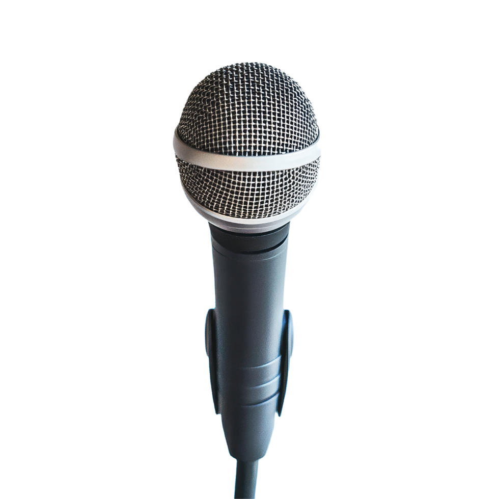 Professional microphone in front of a clean Transparent background ready for recording or performance, microphone with a bright background, background png