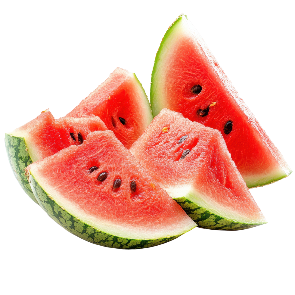Refreshing pieces of watermelon arranged on a bright surface for a summer treat, closeup of some pieces of refreshing watermelon on Transparent background png