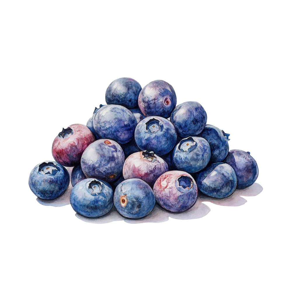 Vibrant fresh blueberries stacked on a clean white surface highlighting their rich colors and textures, Blueberries on white background png