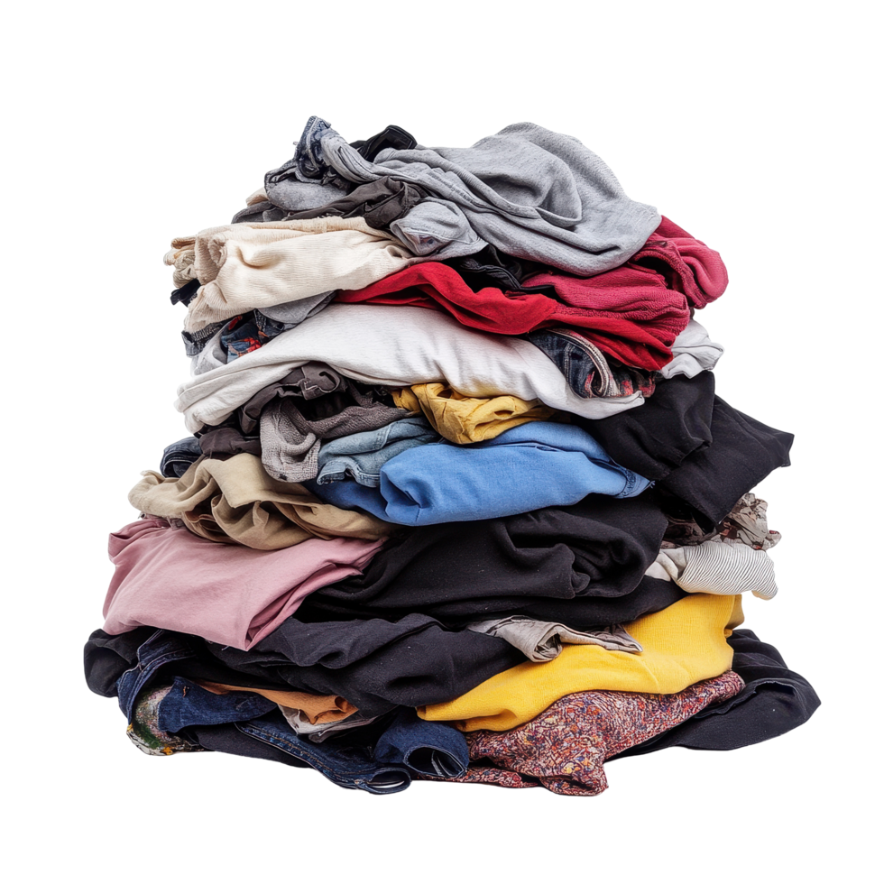 High pile of dirty clothes isolated on a Transparent background showing various colors and fabrics, Pile of dirty clothes isolated on background png