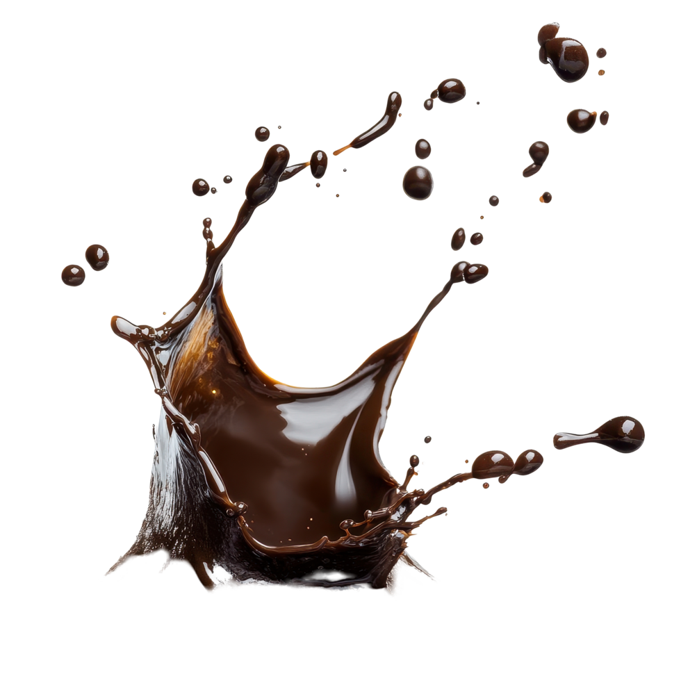 Dark espresso coffee splash creating dynamic shapes on a Transparent background, Dark Espresso Coffee Splash on background png
