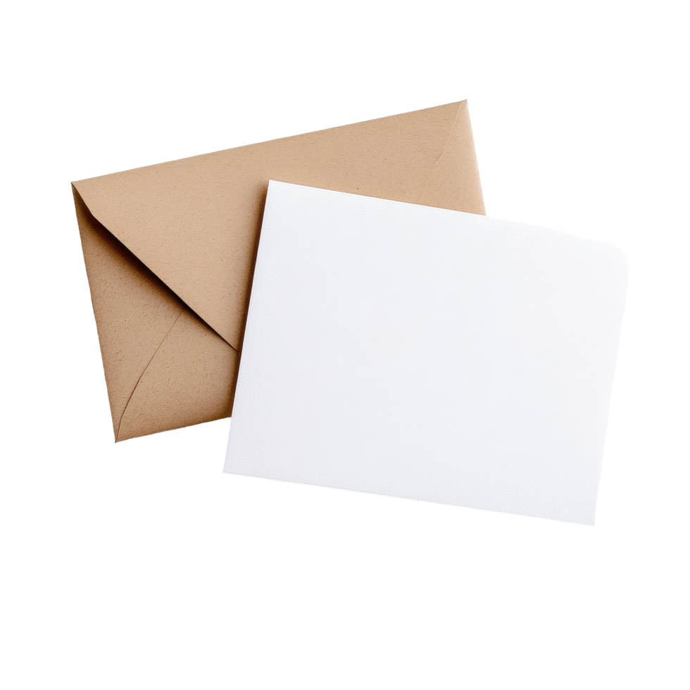 Blank card and envelope laying on a white background ready for personal messages and notes, Blank card and envelope over white background png