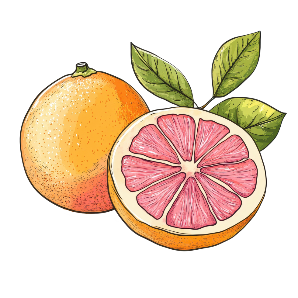 Fresh pink orange and grapefruit with vibrant slice showcasing juicy texture and color, pink orange or grapefruit with slice isolated on Transparent background png