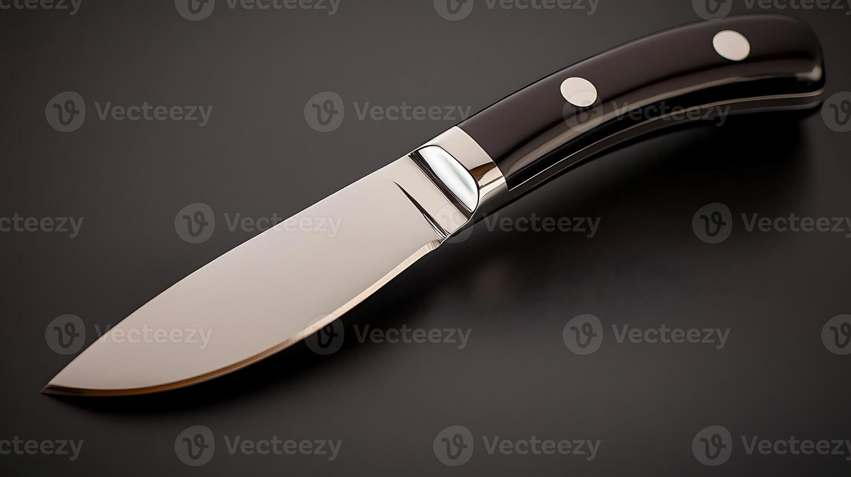 Sleek kitchen knife resting on a dark surface, showcasing its polished blade and elegant handle design photo