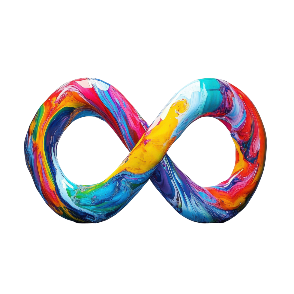 Colorful infinity shaped sculptures displayed on a blue surface highlight artistic creativity and vibrant design choices, pair colorful infinity shaped objects on a blue surface png