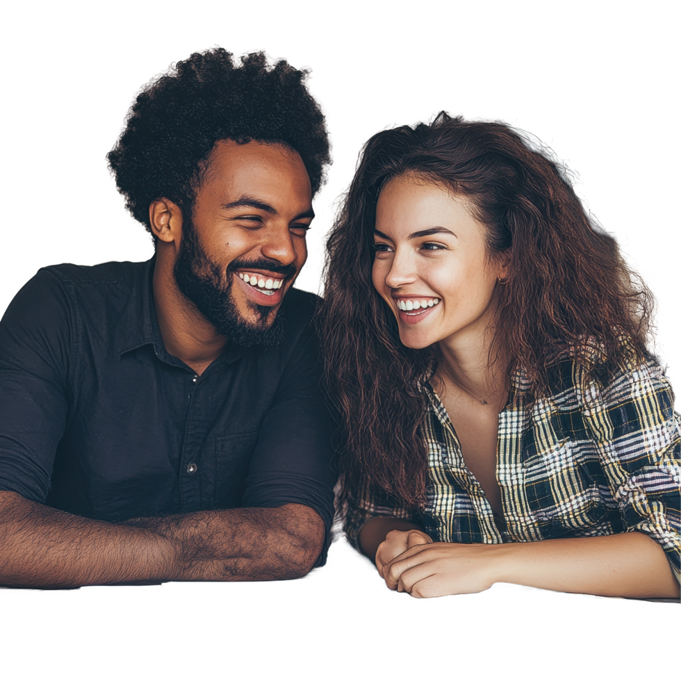 Happy young couple discussing plans for their future home in a cozy indoor setting, Happy young couple planning for a home png
